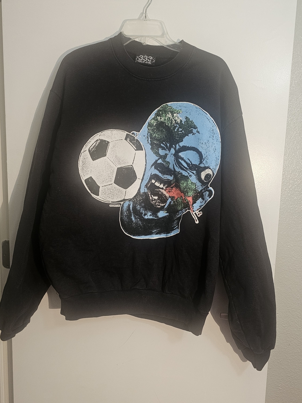 Half Evil 333 "Face Kick" 2022 World Cup Black Crewneck Sweatshirt Large